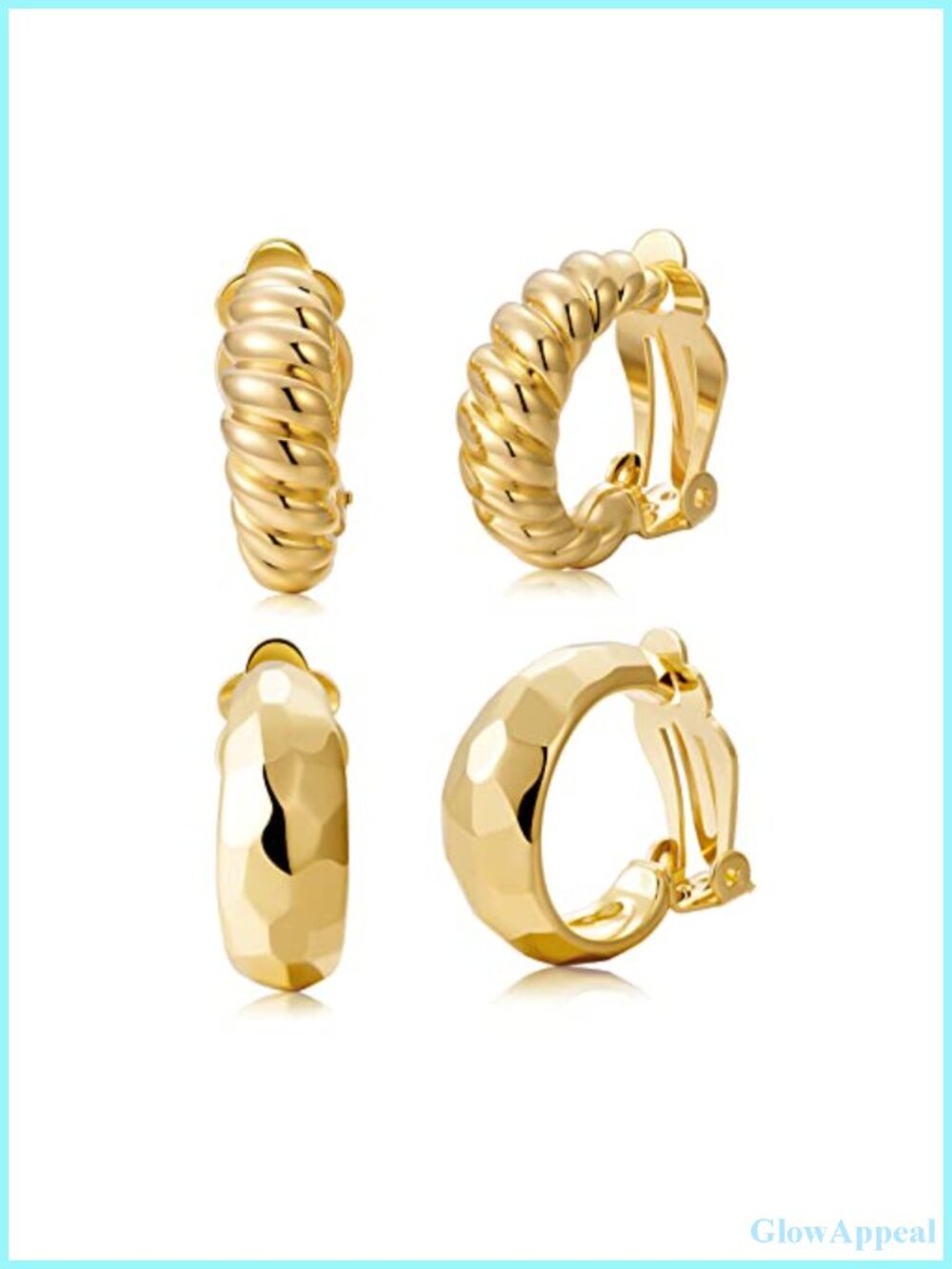14K Gold Clip-On Hoop Earrings Women Hypoallergenic Non Pierced